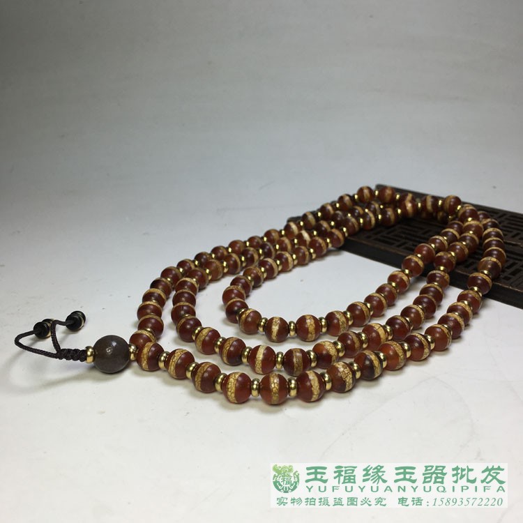 开片玉髓一线药师珠圆珠龙纹手链