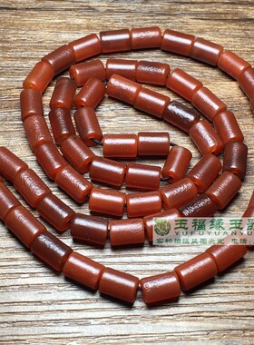 老红玛瑙扁勒子桶珠吊坠 西玛红圆管珠手链项链配珠包浆老珠子