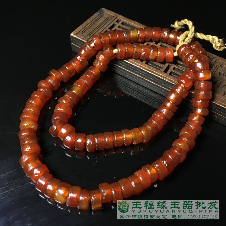 高古西周风化纹算盘隔珠老玛瑙