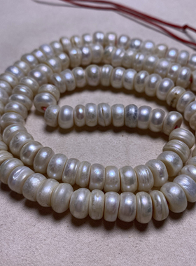 藏式纯手工打磨直切老珍珠片珠药片珠包浆磨损到位108颗佛珠手链