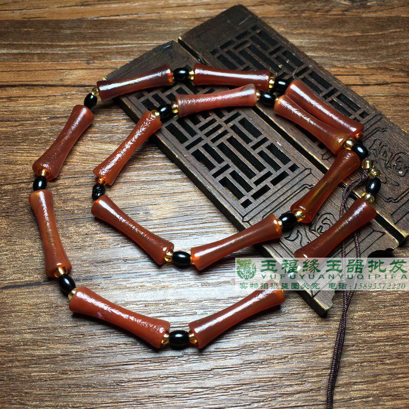 风化包浆辽金老玛瑙红竹节鸡骨棒鼓珠串项链挂绳文玩珠老珠子挂饰