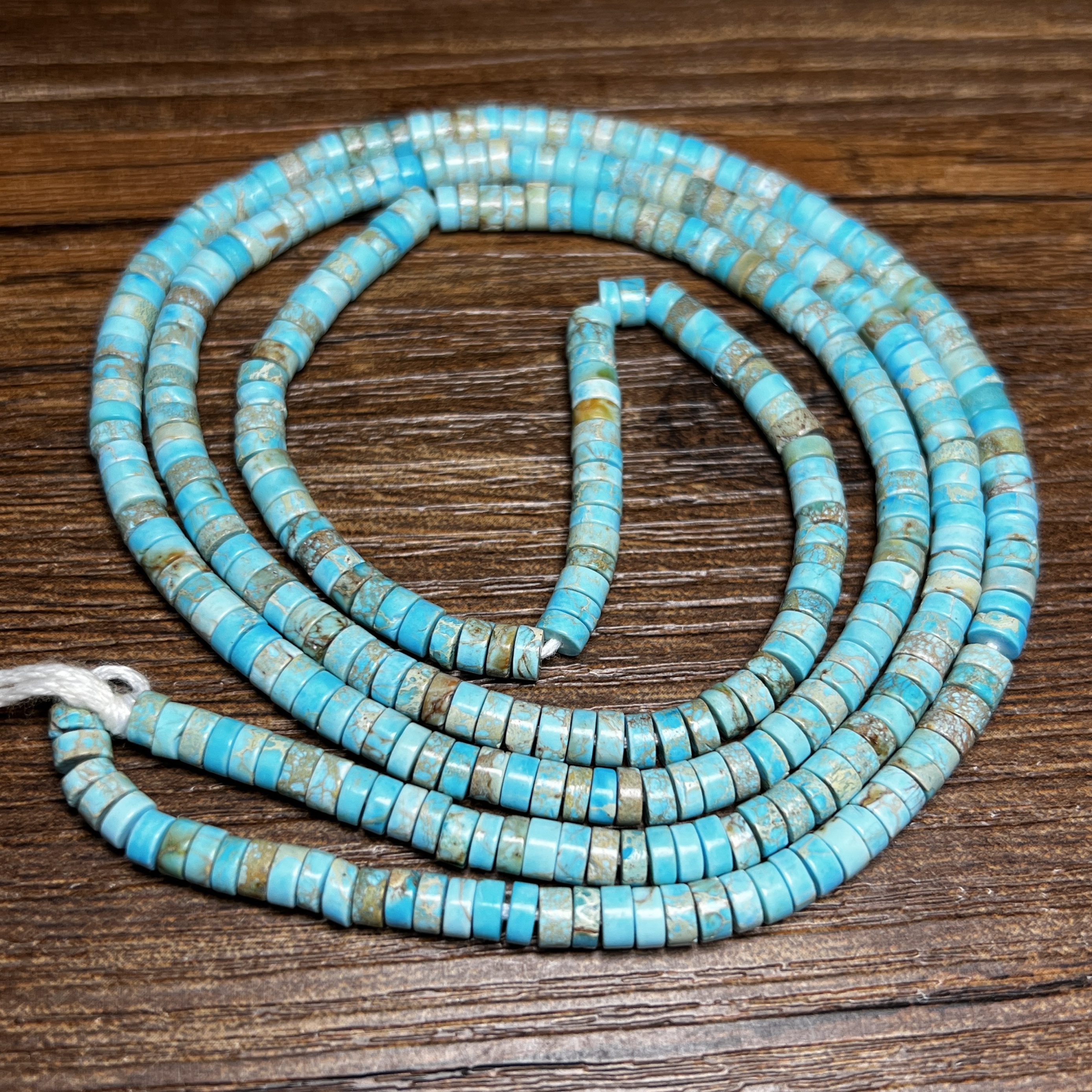 古玩老珠子湖蓝绿松直切原矿绿松石配饰车轮珠老型隔片项链配珠