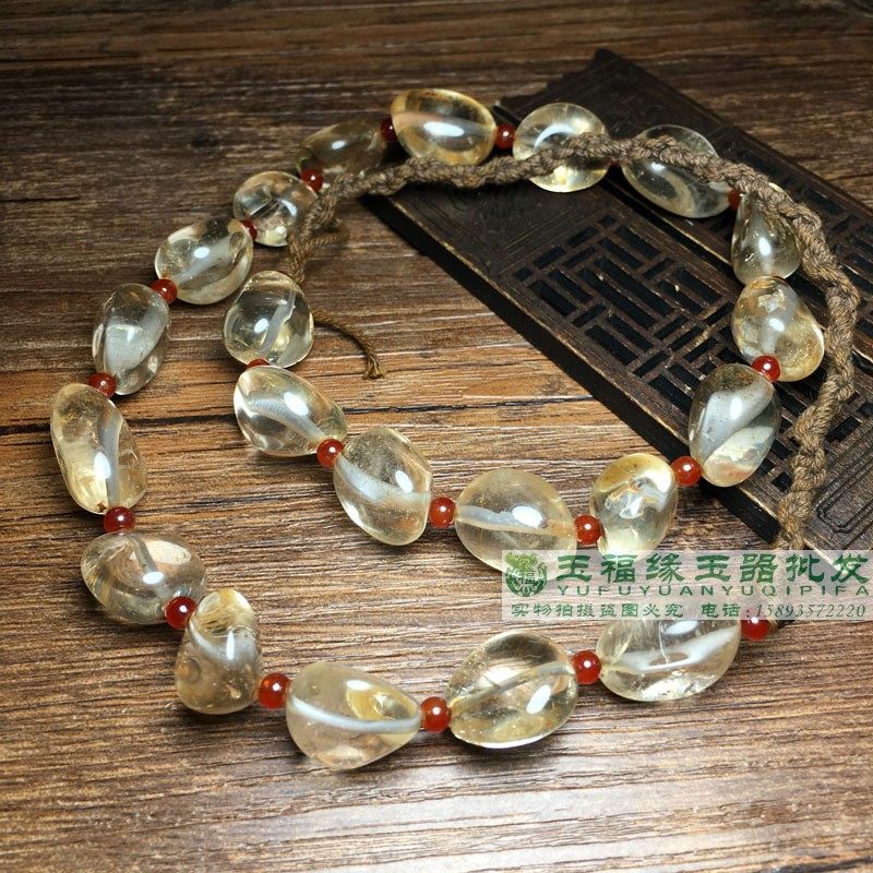 古玩杂项天然老白水晶原石复古毛衣链随形项链不规则文玩珠子配饰