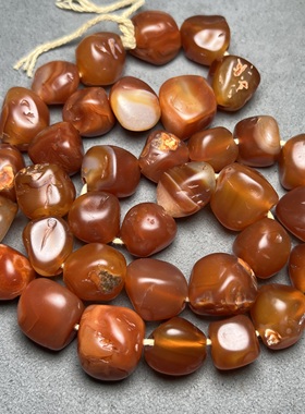 天然老红玛瑙随形珠串尼泊尔老红玛瑙冰飘随型珠老珠项链手链配珠