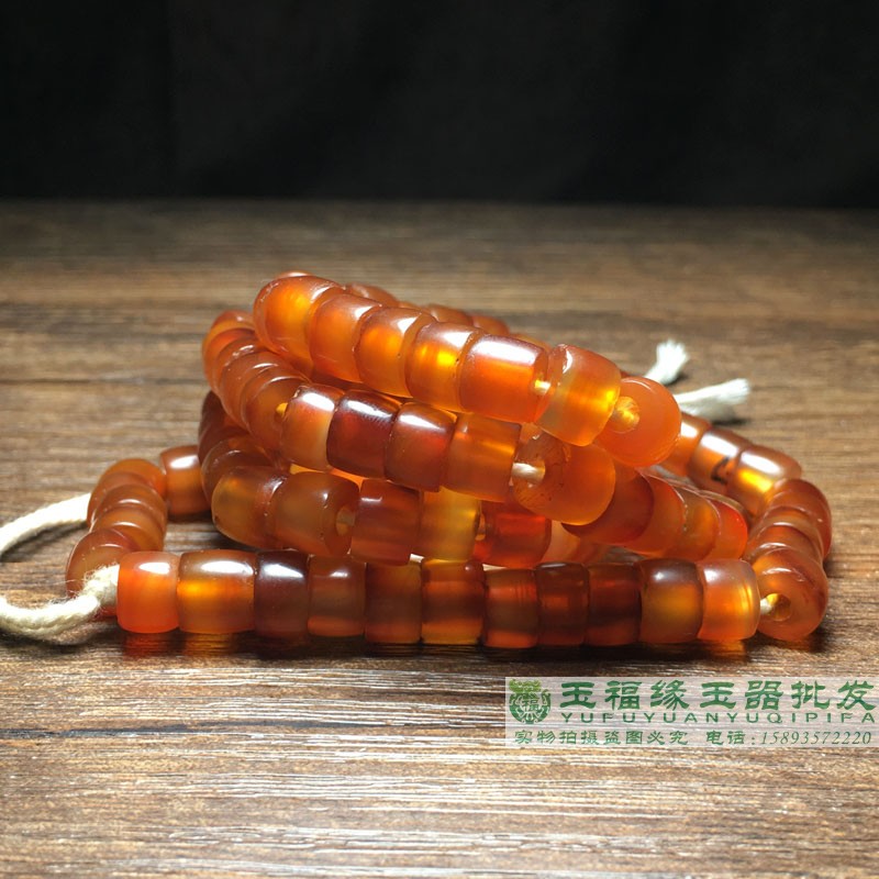 天然柿子红西周老红玛瑙桶珠片珠108颗项链佛珠念珠车轮手链配饰