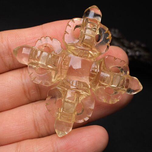 天然白水晶原矿打磨净体老料水晶十字金刚杵吊坠挂件羯磨杵吊坠