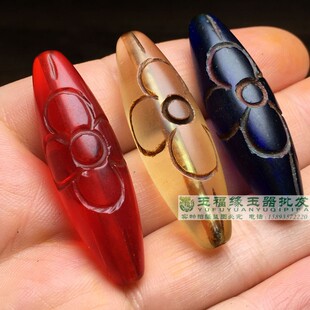 尼泊尔手工老琉璃水晶色红白蓝天珠贵人转运珠勒子桶珠管DIY配珠