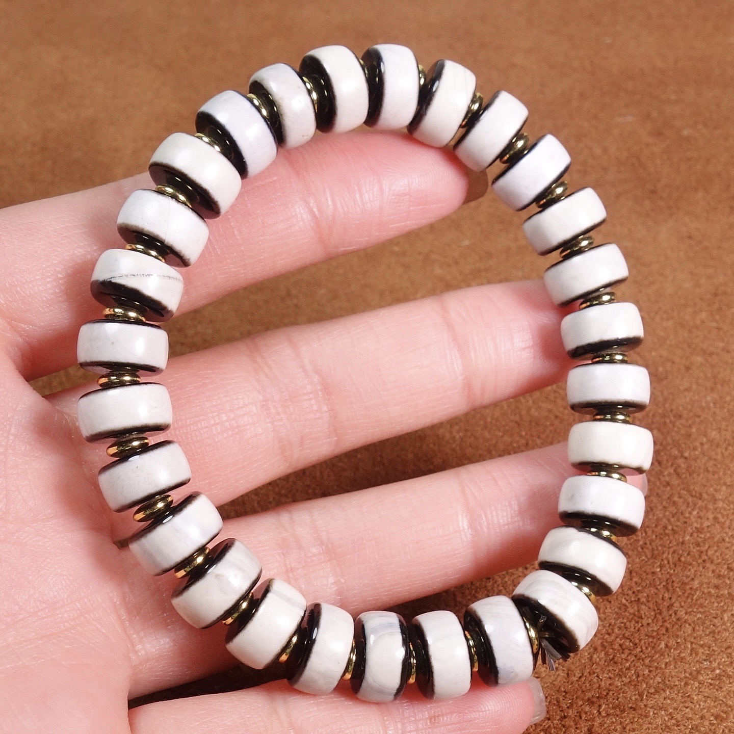 天然玛瑙剁珠黑白一线药师珠片珠手链玛瑙隔片珠手串药片直切剁珠