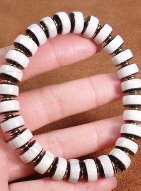 天然玛瑙剁珠黑白一线药师珠片珠手链玛瑙隔片珠手串药片直切剁珠