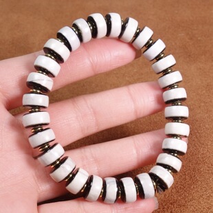 天然玛瑙剁珠黑白一线药师珠片珠手链玛瑙隔片珠手串药片直切剁珠