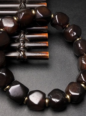 复古天然糖色手工玛瑙手串藏系糖玛瑙藏八棱桶隔鼓珠多宝手串手链