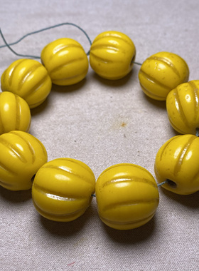 古玩杂项老琉璃南瓜珠尼泊尔回流老琉璃鸡油黄色老琉璃瓜珠配饰