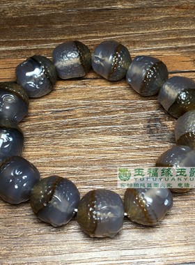 古玩老玛瑙手雕刻玉石佛头天然色手链天然俏色玉髓包浆老珠子手串