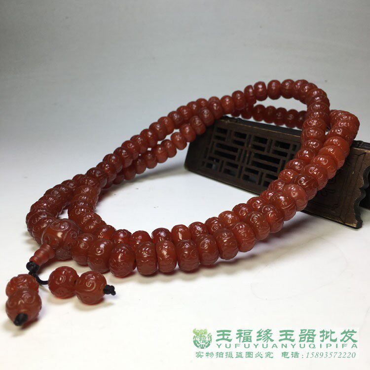 西亚天然老红玛瑙手链算盘本命
