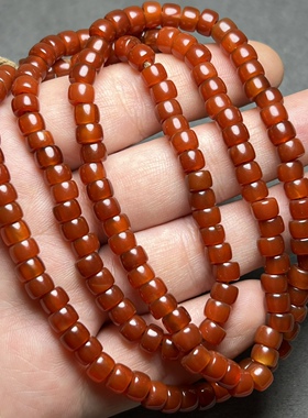 西亚油光珠红色老型珠玛瑙直切车轮珠桶珠手串手链1佛念珠项配珠