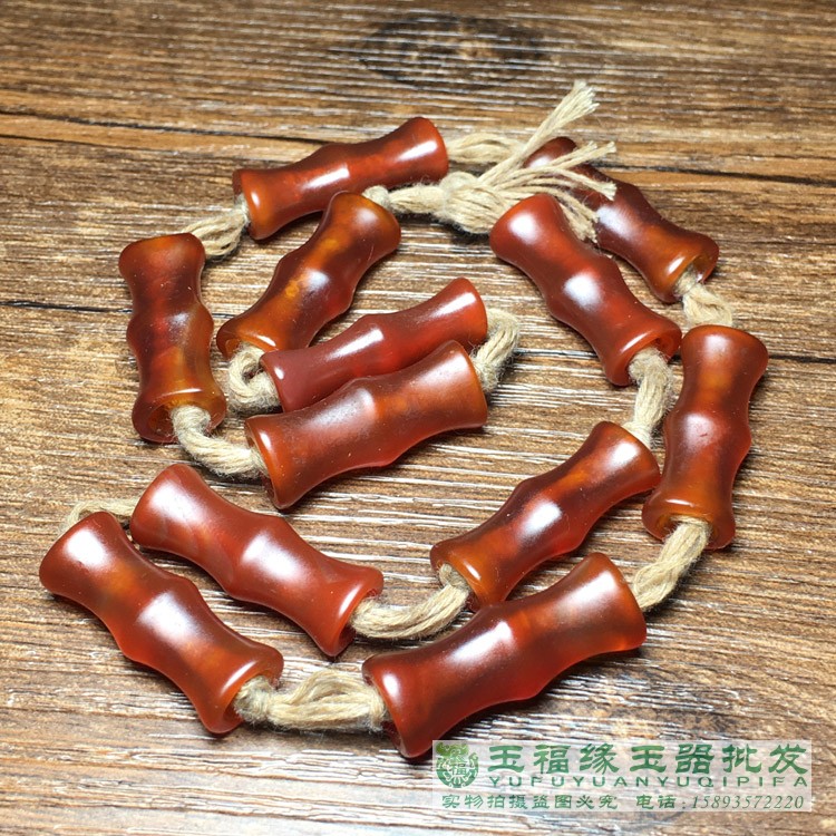 古玉老玉辽金油光竹节老玛瑙项链辽金竹节玛瑙管老珠子老珠链配饰