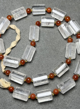 尼泊尔喜马拉雅老白水晶六棱桶珠项链古玩杂项玉器收藏老白水晶链