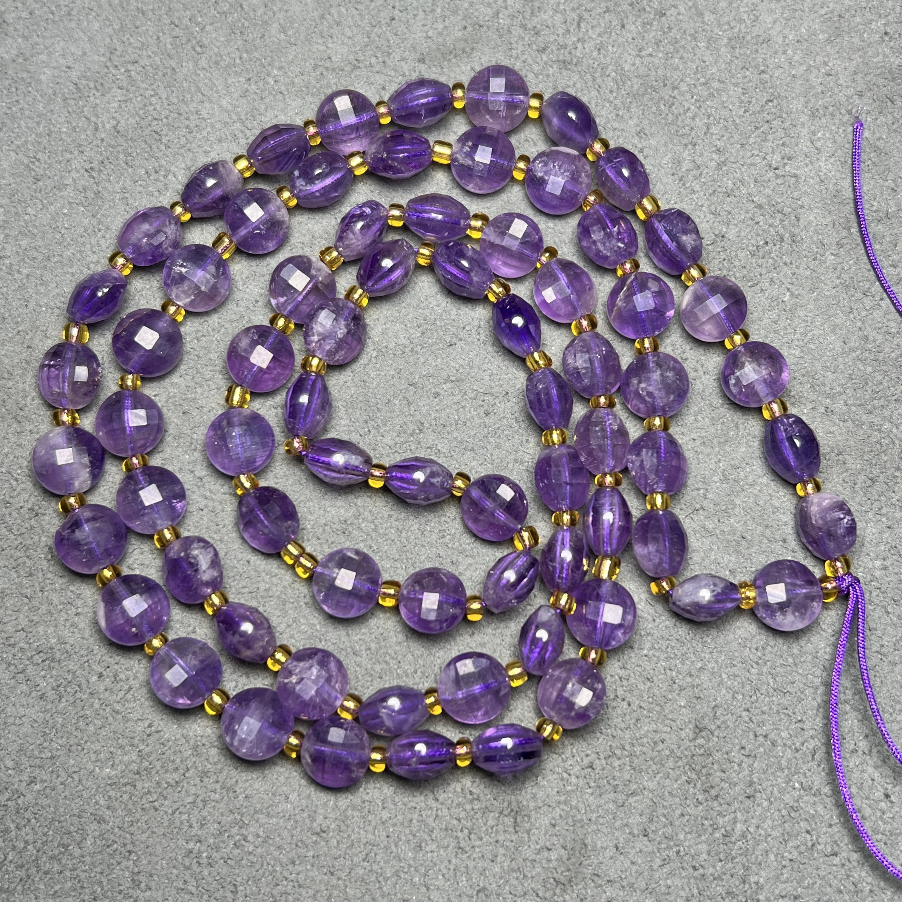 古玩老玉珠子天然老紫水晶薰衣草紫水晶无优化高品质切面饼散配珠