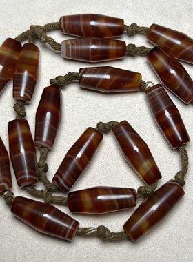 古玩老玛瑙天然红缠丝玛瑙线珠竹节药师勒子天珠桶珠吊坠配件项链