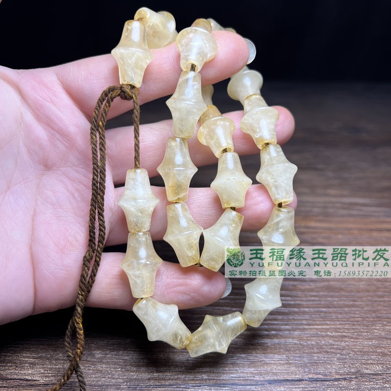 古玩手工大孔复古天然老水晶切面长棱飞蝶珠吊坠项链竹节勒子配饰