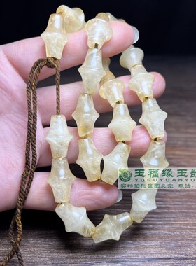 古玩手工大孔复古天然老水晶切面长棱飞蝶珠吊坠项链竹节勒子配饰