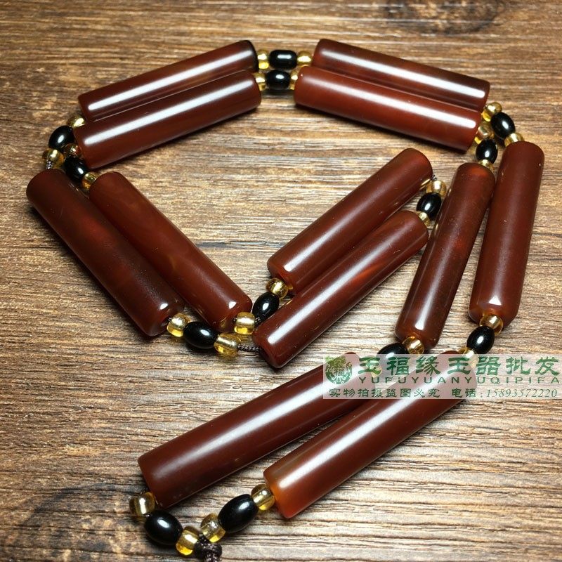 古玩老珠子辽金老酒红玛瑙直圆长管珠吊坠勒子项链竹节勒子配饰串