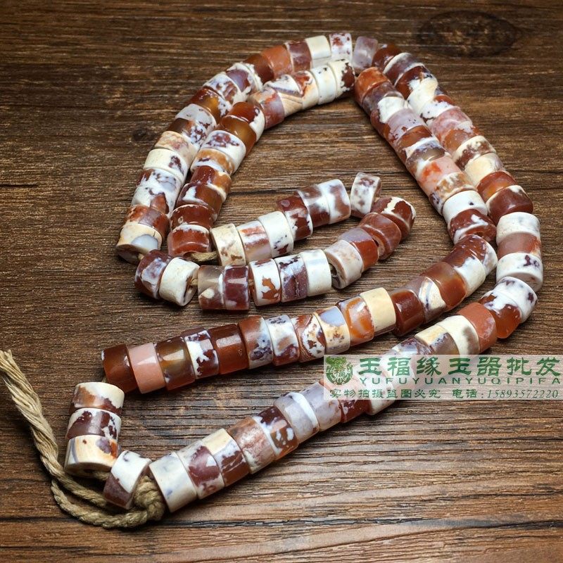大孔灰白皮老玛瑙珠鸡骨白玛瑙108颗车轮算盘珠隔片钙化老玛瑙串