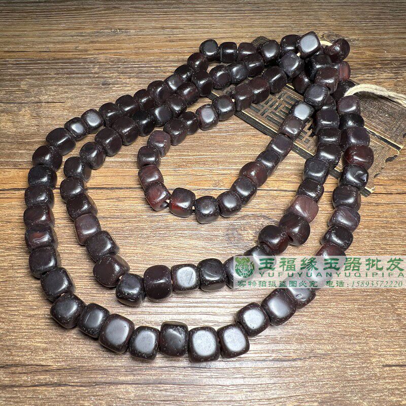 天然西周酒红老玛瑙唐八棱桶鼓珠老方块型珠手链串民族风项链配饰