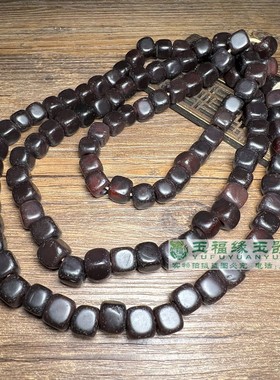 天然西周酒红老玛瑙唐八棱桶鼓珠老方块型珠手链串民族风项链配饰