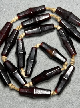 辽金老玛瑙黑红老玛瑙勒子六棱竹节项链挂绳文玩老珠子挂饰收藏