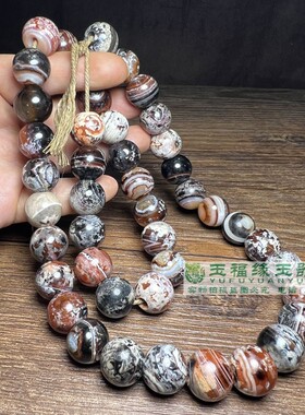 大孔灰白皮老玛瑙鸡骨白圆珠多宝手串配饰男女款民族风饰品散珠