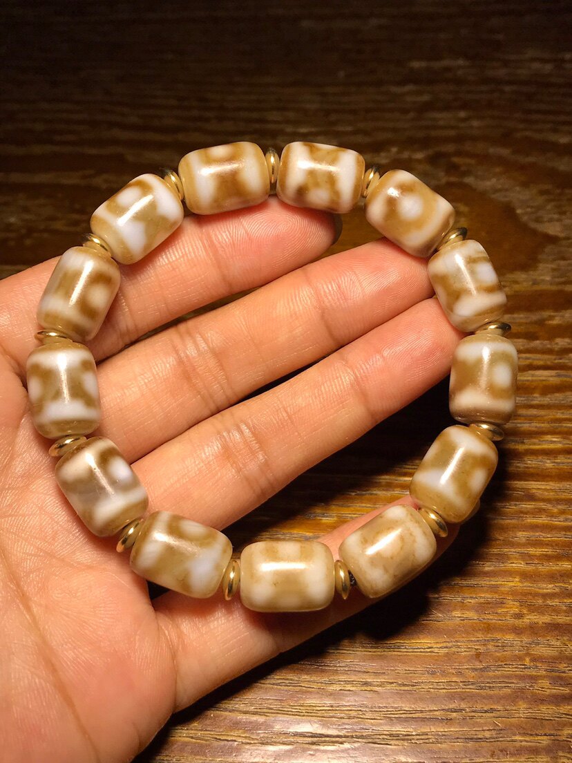 藏传包浆风化老白料玛瑙坛城三眼桶珠天珠手链多宝串项链隔珠配饰