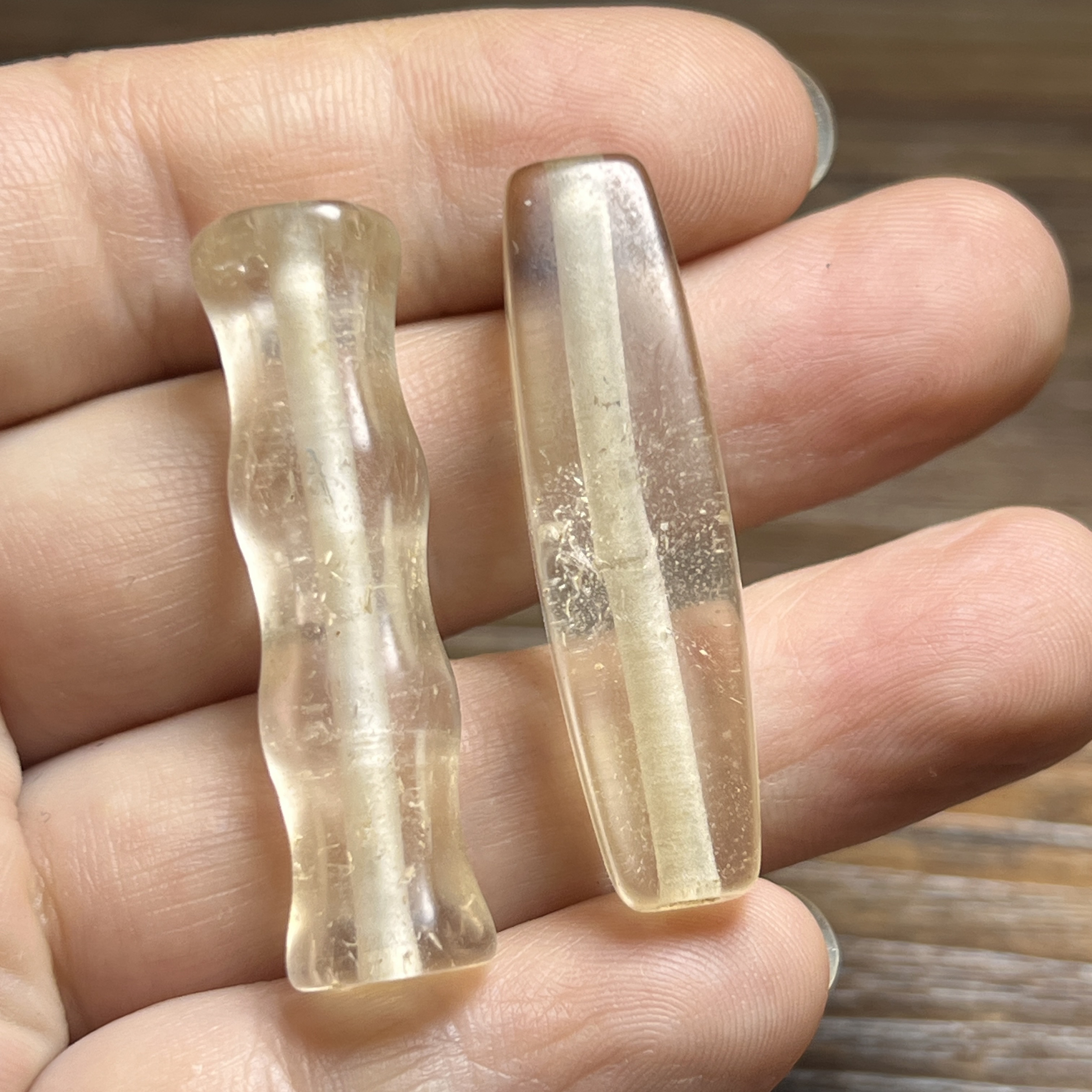 天然老白水晶单颗吊坠高古水晶老珠子四方棱竹节大孔珠勒子管配珠