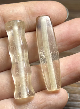 天然老白水晶单颗吊坠高古水晶老珠子四方棱竹节大孔珠勒子管配珠