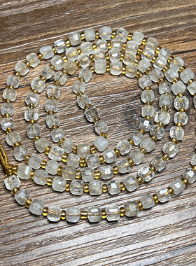 古玩老水晶项链四方多棱珠尼泊尔老白水晶八棱珠老白水晶吊坠链子