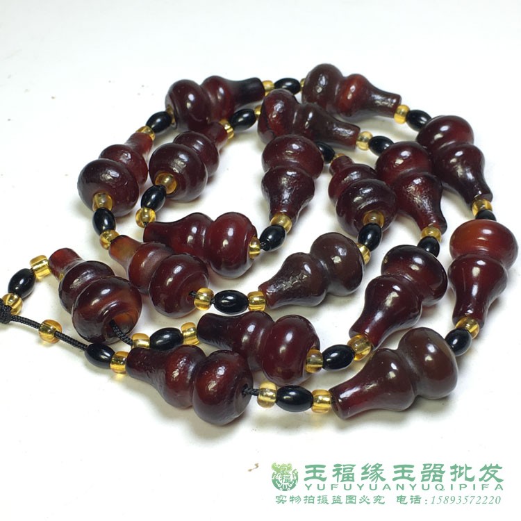 风化包浆辽金酒红老玛瑙葫芦珠串项链挂件古董佛珠文玩配饰老珠子