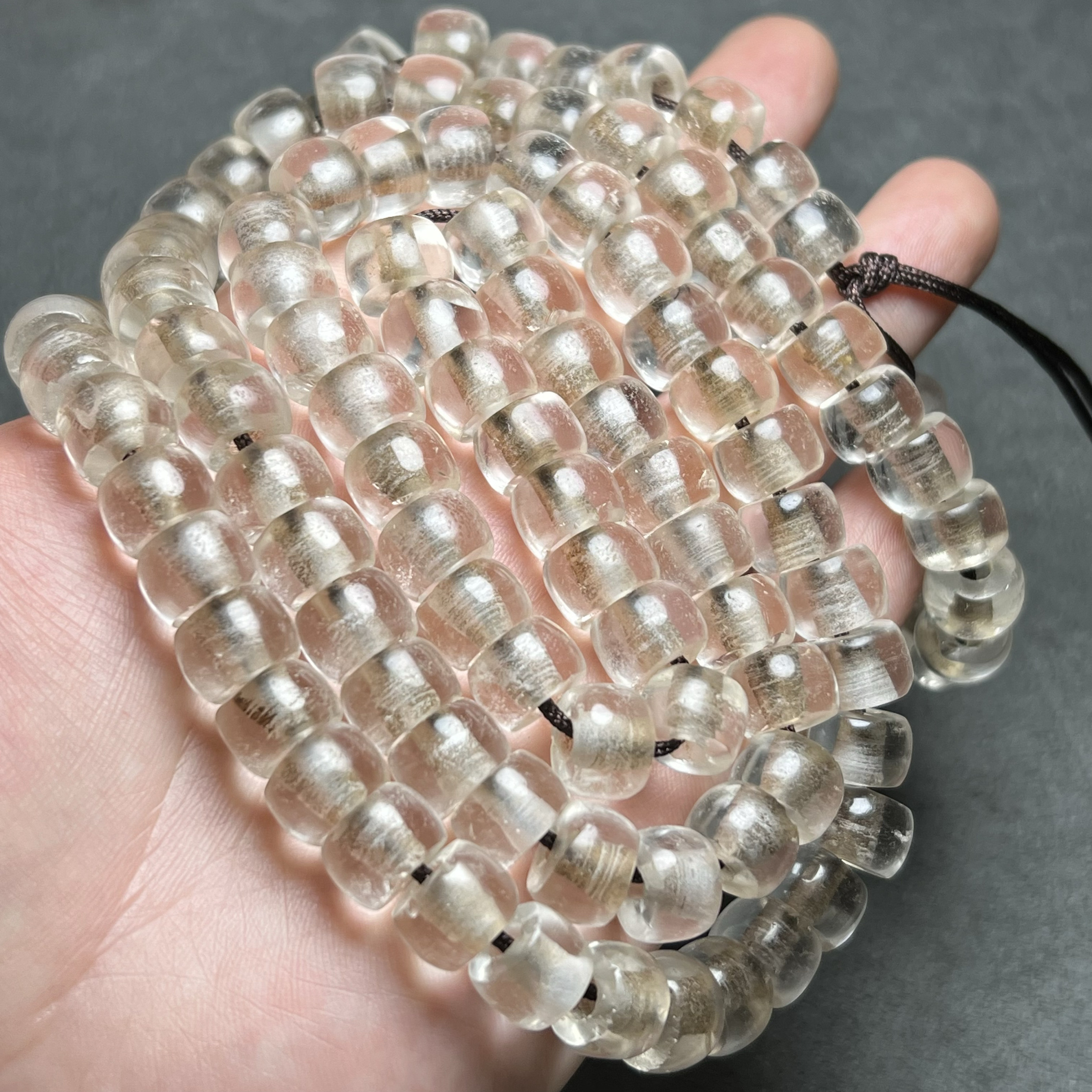 天然老白水晶桶珠车轮珠直切西玛108老水晶手串散珠文玩念珠手串