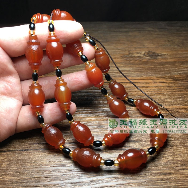 古玩老包浆橘皮纹酒红老玛罗马柱桶珠瑙佛珠项链散珠串配珠收藏品