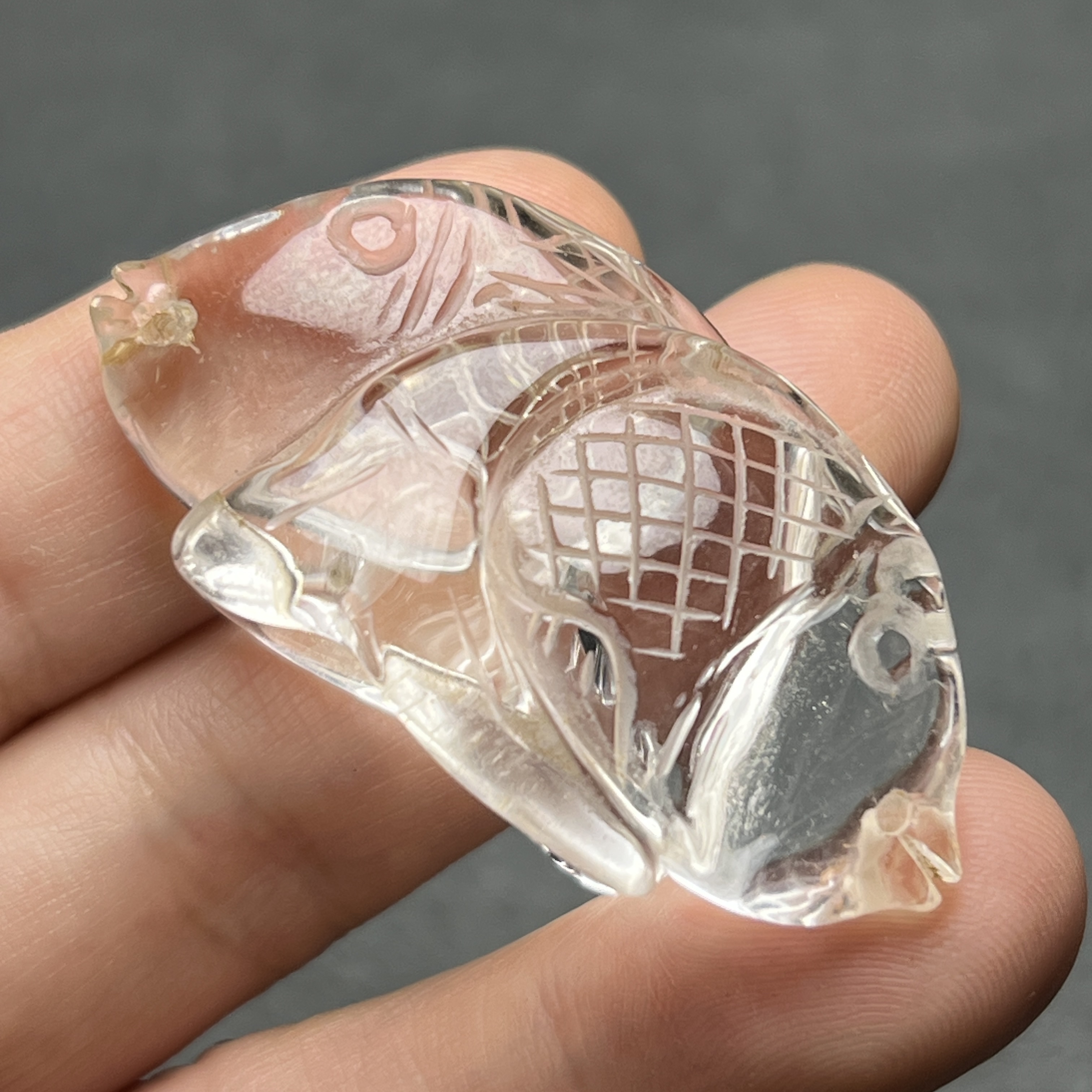 古玩收藏天然老料白水晶鲤鱼吊坠冰透白水晶文昌金鱼金玉满堂挂件