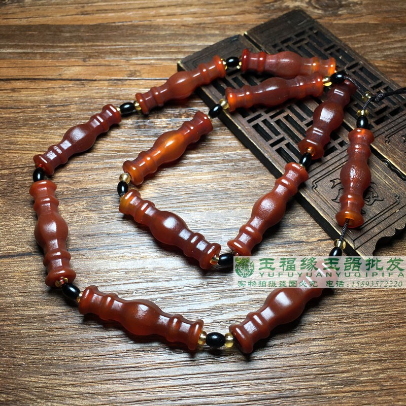 古玩收藏回流老包浆玛瑙项链红色竹节管珠子老玛瑙珠子配珠配饰