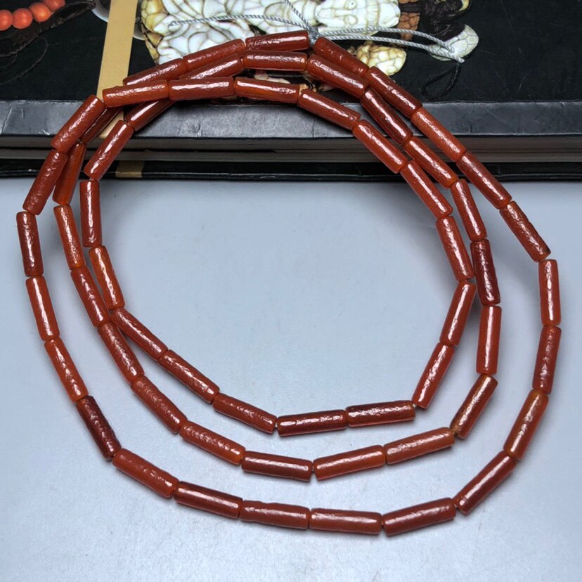 老玛瑙长管珠项链橘皮纹玉髓老珠细勒子手串diy配珠散珠手链长串