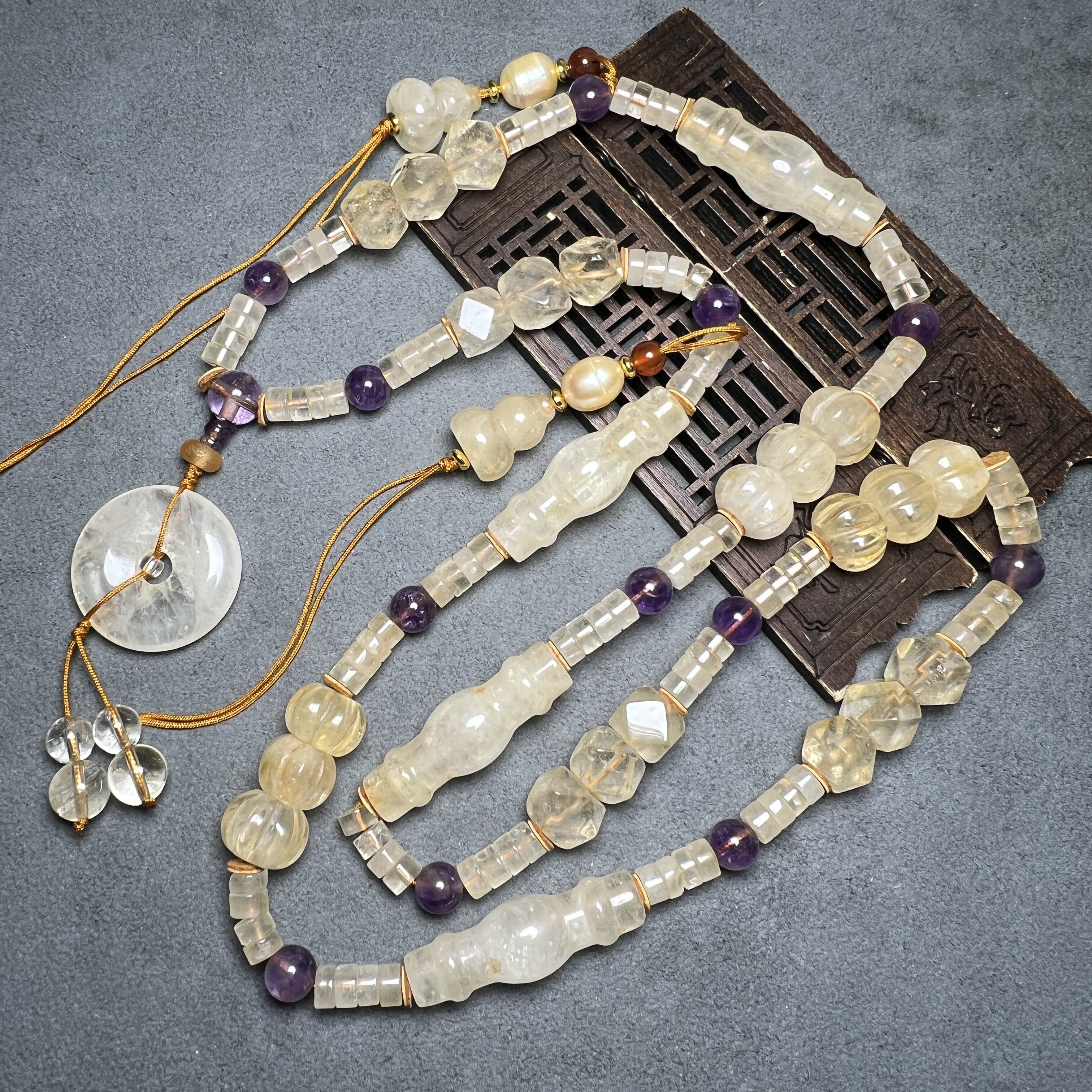 尼泊尔老水晶随形珠项链棱形手链佛珠颈饰文玩手工编织白水晶项链