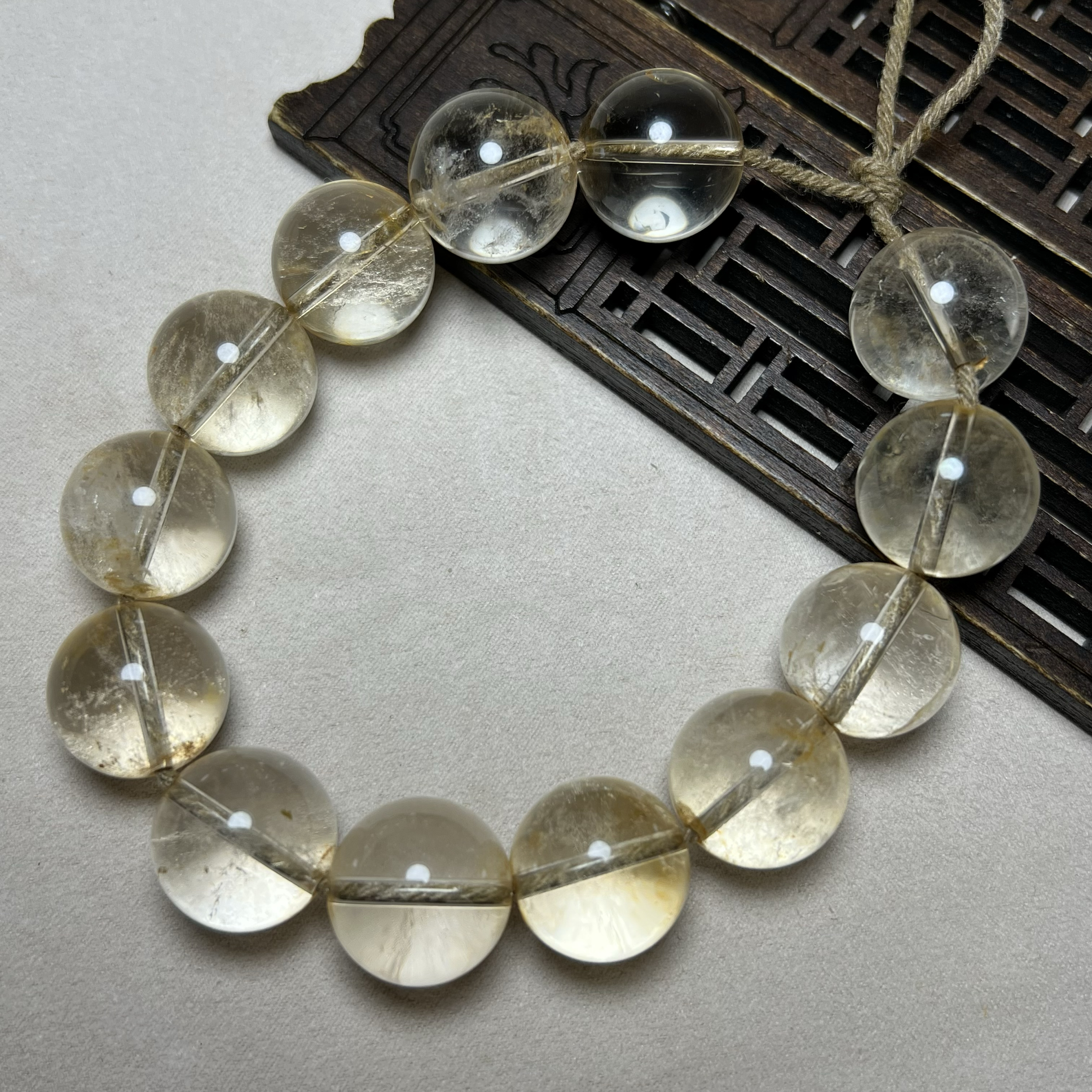 古玩玉石天然白水晶老珠子圆珠手链复古真水晶念珠配饰明老水晶串