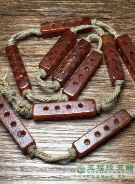 辽金老玛瑙镂空路路通勒子珠串风化纹红玛瑙鸡骨珠老珠子仿老管珠