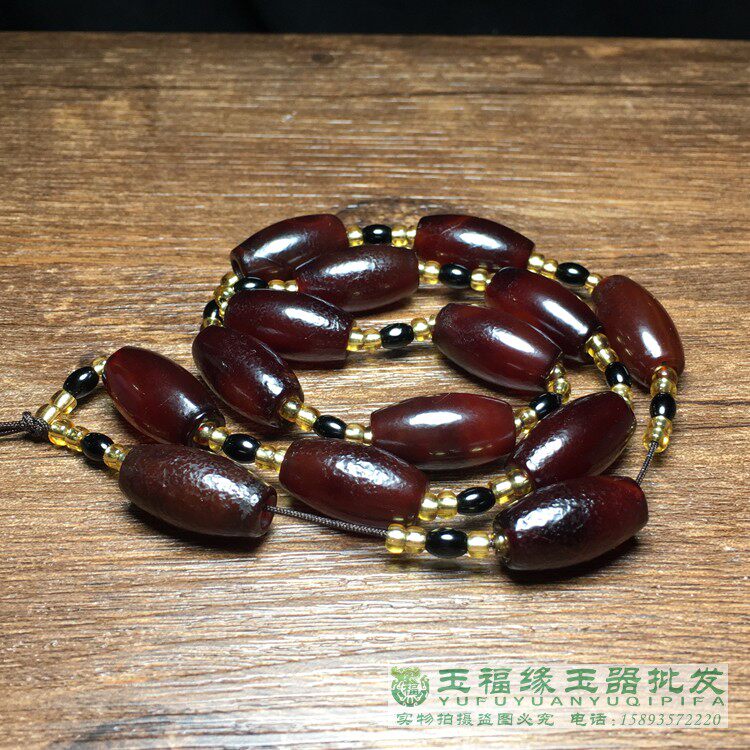 西亚珠子酒红老包浆挂饰项链绳