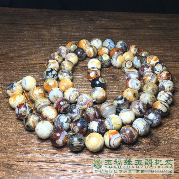 天然灰皮老缠丝玛瑙圆