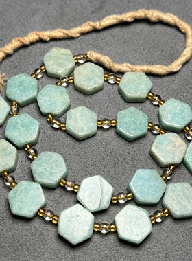 老珠子天河石包浆项链天河石天然切面六角珠无忧化手链串珠散珠