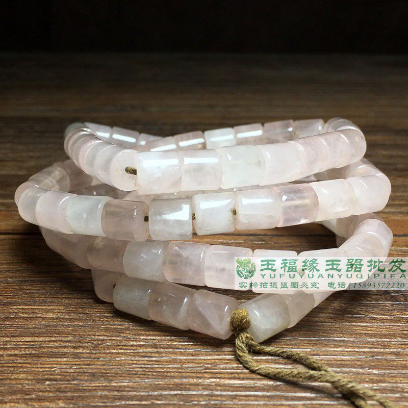 古玩天然老粉白水晶桶珠老货收藏白水晶车轮珠管珠白水晶珠配饰