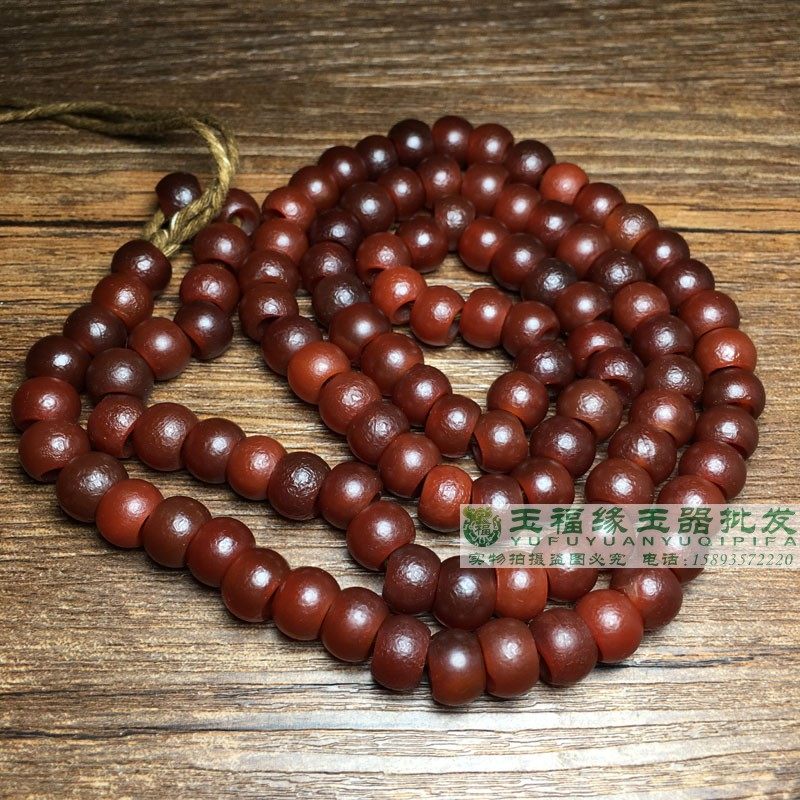 文玩古珠西亚回流老气风化包浆老玛瑙红算盘珠108颗佛珠项链配饰