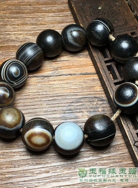 古玩回流缠丝玛瑙圆形珠串手链16老玉玛瑙眼珠手串手饰古玉玛瑙